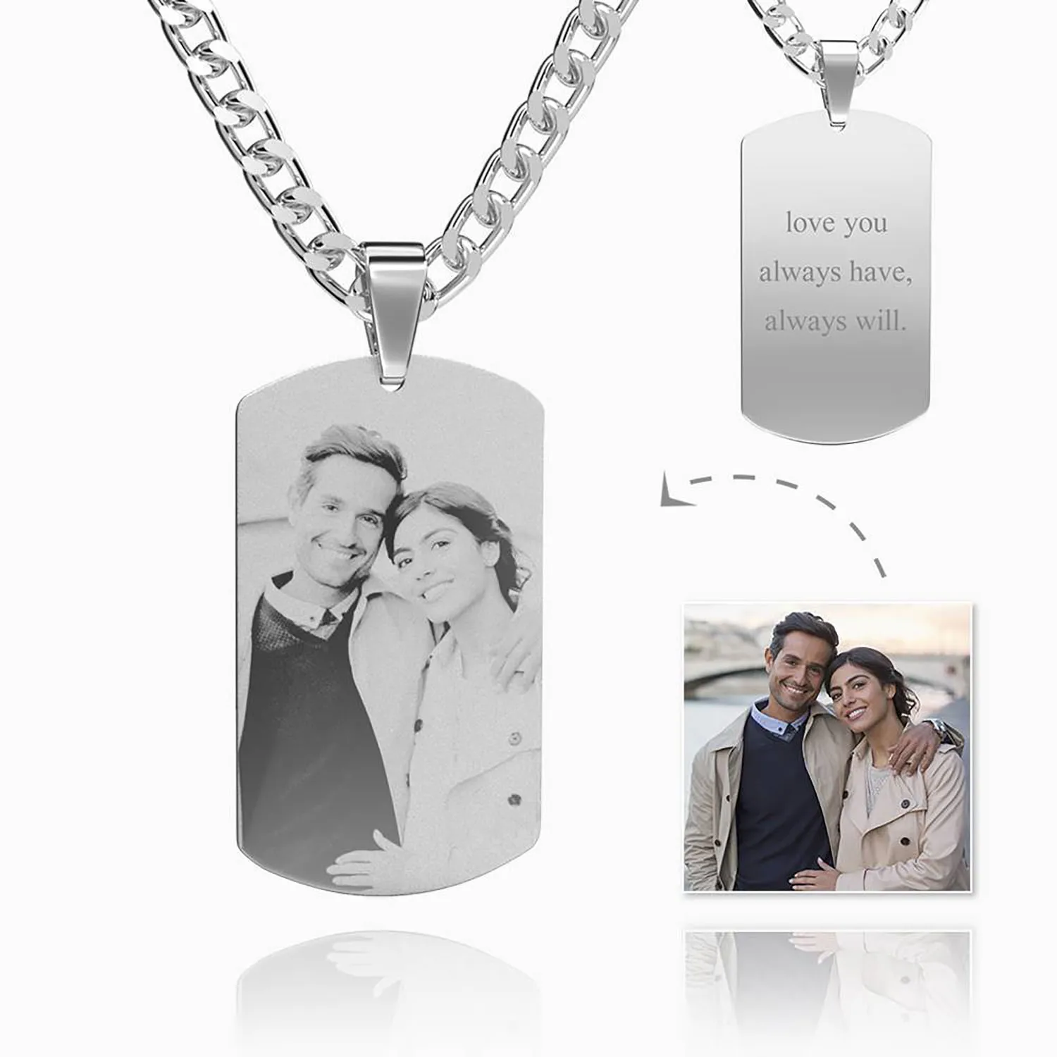 

Men's Photo Engraved Tag Necklace With Engraving Stainless Steel Custom Personalized Necklace Photo Name Necklaces For Men Gift