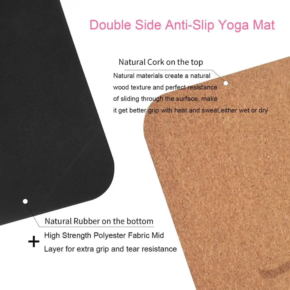 Cork Yoga Mat Set Non-slip Organic Cork  Natural Rubber with Yoga bag For Hot Yoga Gymnastics Non-Toxic Latex Free Gym Exercise