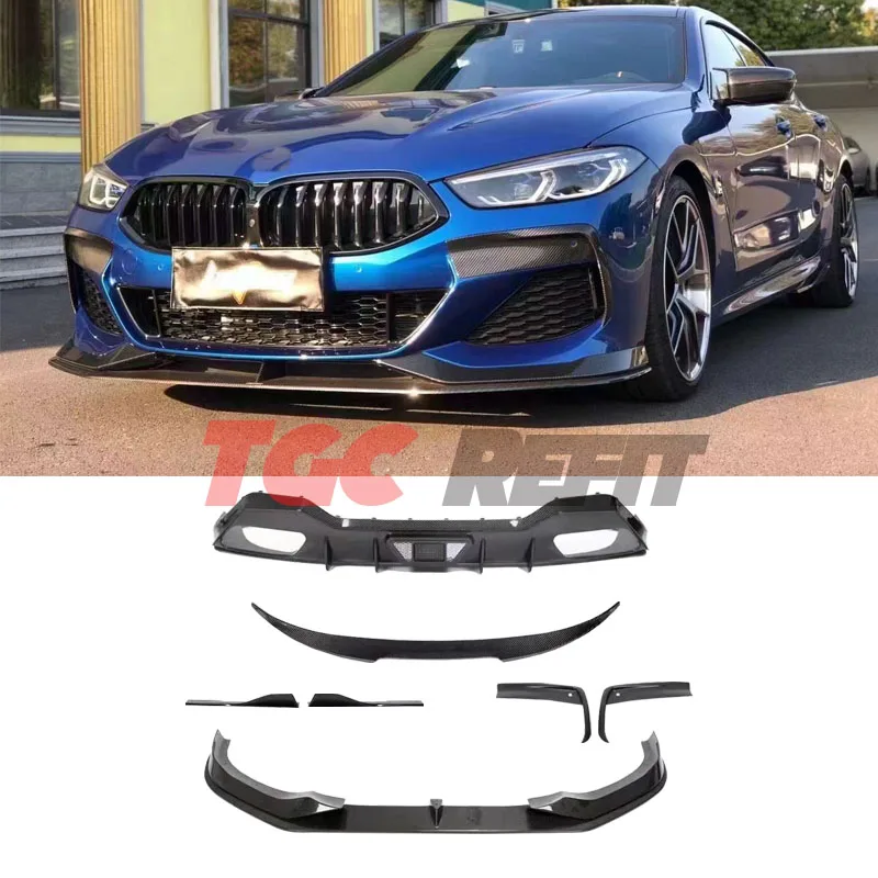 For BMW 8 Series G14 G15 G16 Carbon Fiber Body Kit Front Lip Side Skirt Rear Turnk Spoiler Rear Wing Back Lip Bumper Diffuse