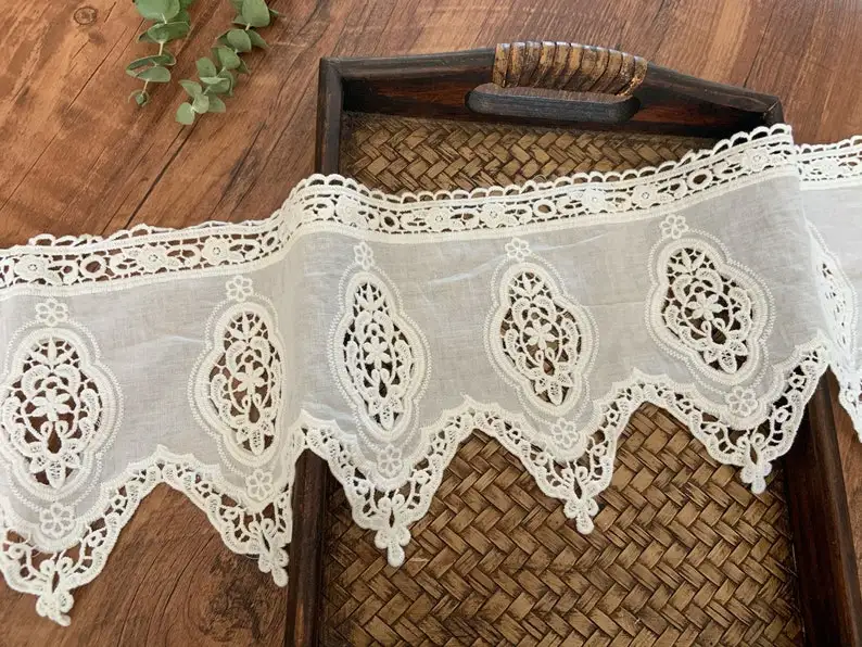 10 yards Cotton Lace Trim, Scalloped Lace,Off White Cotton Lace Trim by the yard,