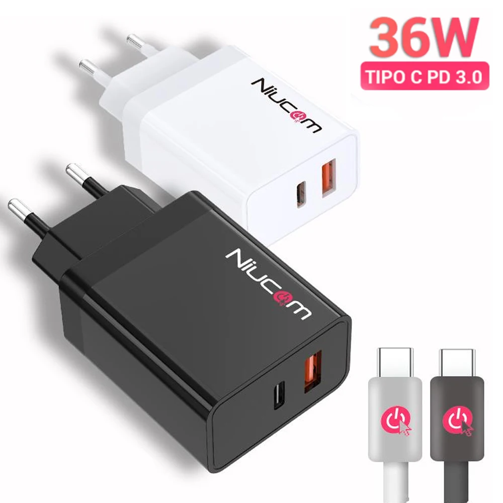 Niucom universal Qualcomm 3.0 36W dual USB Type-C PD + quick charge 4.0 type-C cable