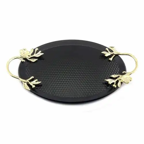 DOLBOVI Tattoo Pattern Design Oval Metal Tray With Handle 29x18cm tray set  tray serving  tray tea set tea tray tea table trays decorative  food tray gold tray trays mirror tray plateau glass tray serving board tea acc