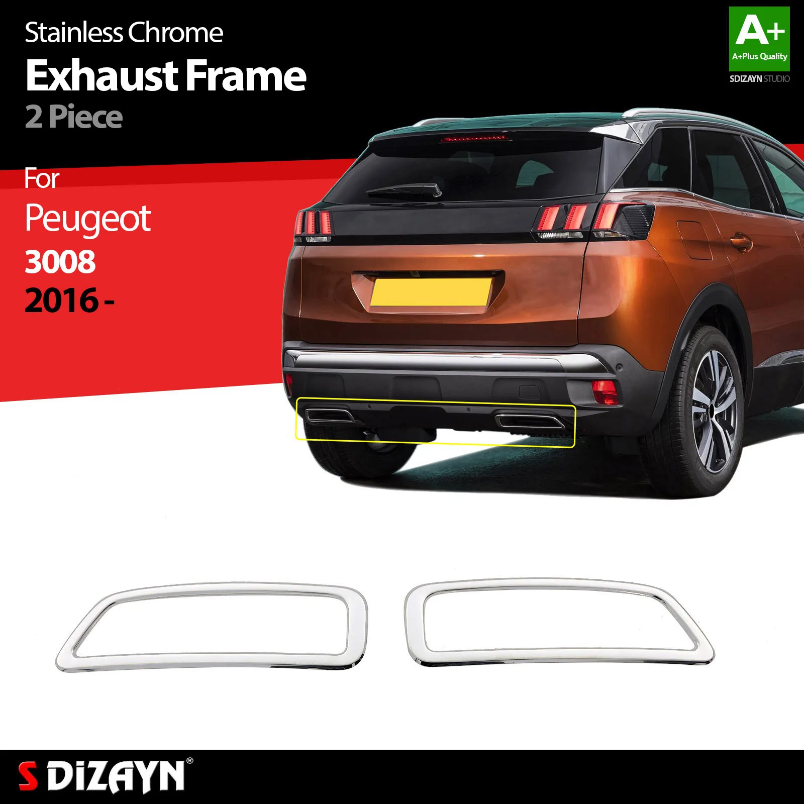 S Dizayn For Peugeot 3008 Chrome Exhaust Frame Stainless Steel 2 Pcs  Exterior Car Accessories Parts Auto Products Stickers