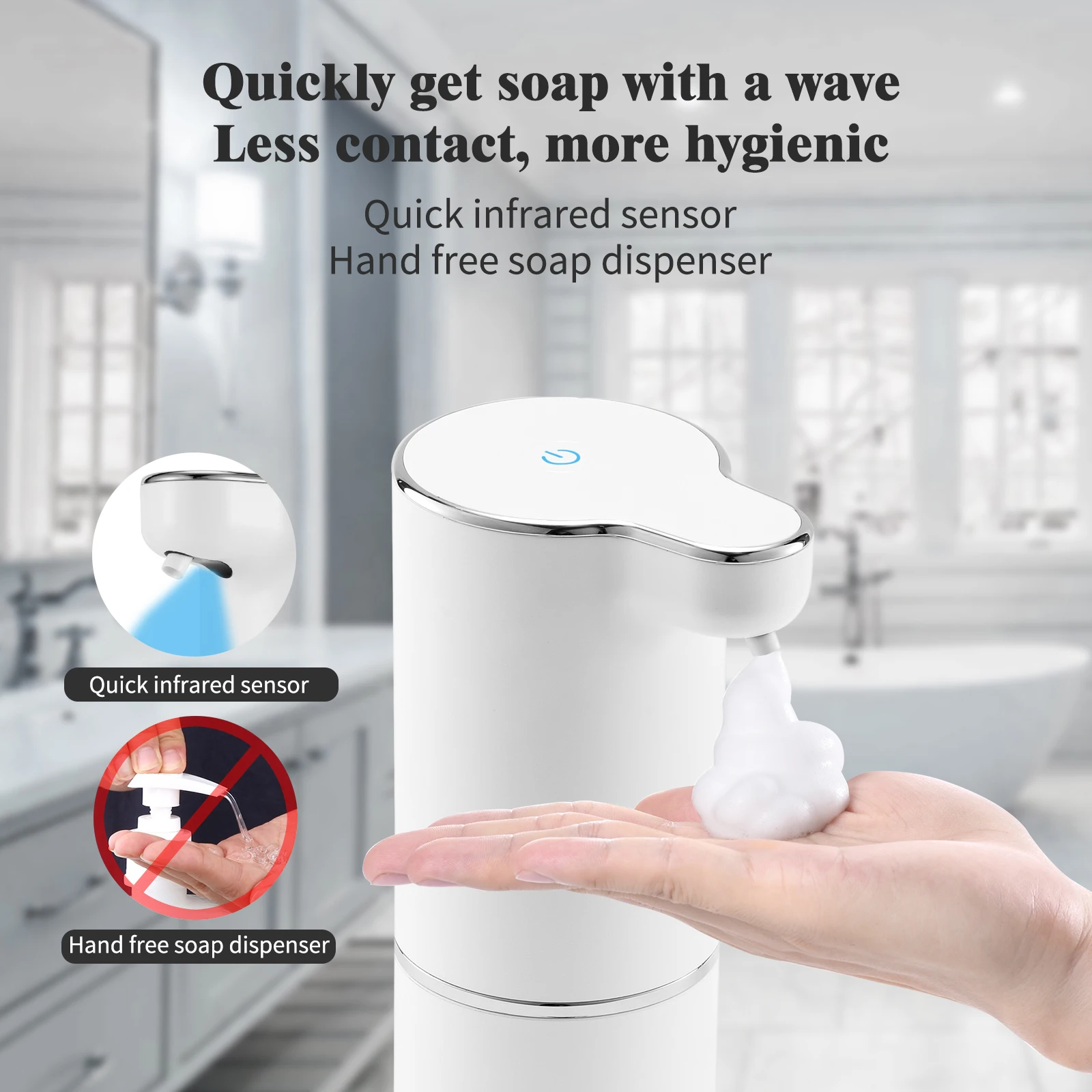 LAOPAO Soap Dispenser,Automatic Foaming Hand Soap Dispenser Rechargeable Bathroom Countertop Soap Pump for Kids Xmas Gift 300ml