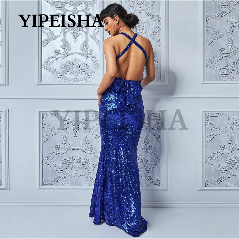 Customized Glittery O-Neck Mermaid Formal Evening Dresses Backless Sleeveless Sequined Prom Party Gown Robe De Soirée Femme Vest