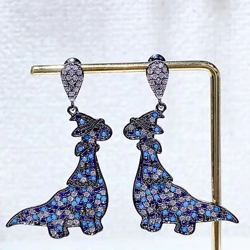 

New Style Fashion Temperament Cute Small Animal European And American Heavy Industry Micro-Inlaid Zircon Dinosaur Female Earring