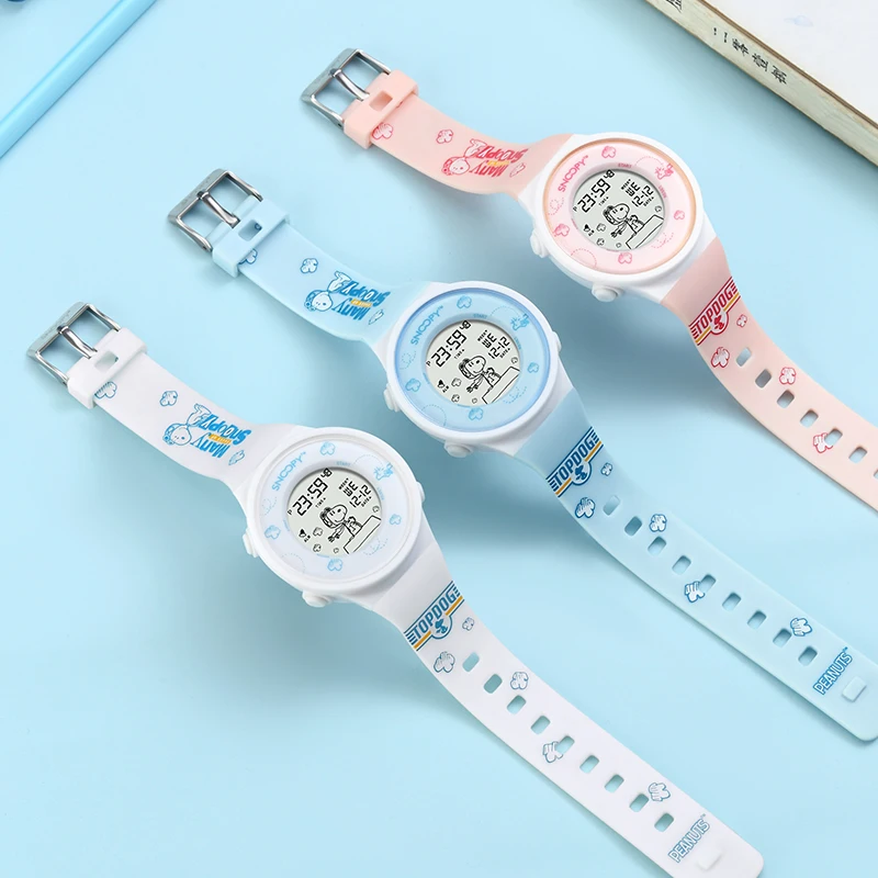 Snoopy Original Children Unisex Casual Digital Wristwatch Cartoon Silicone Graffiti Boy Girl Kid Young Student Cute Gift Clock