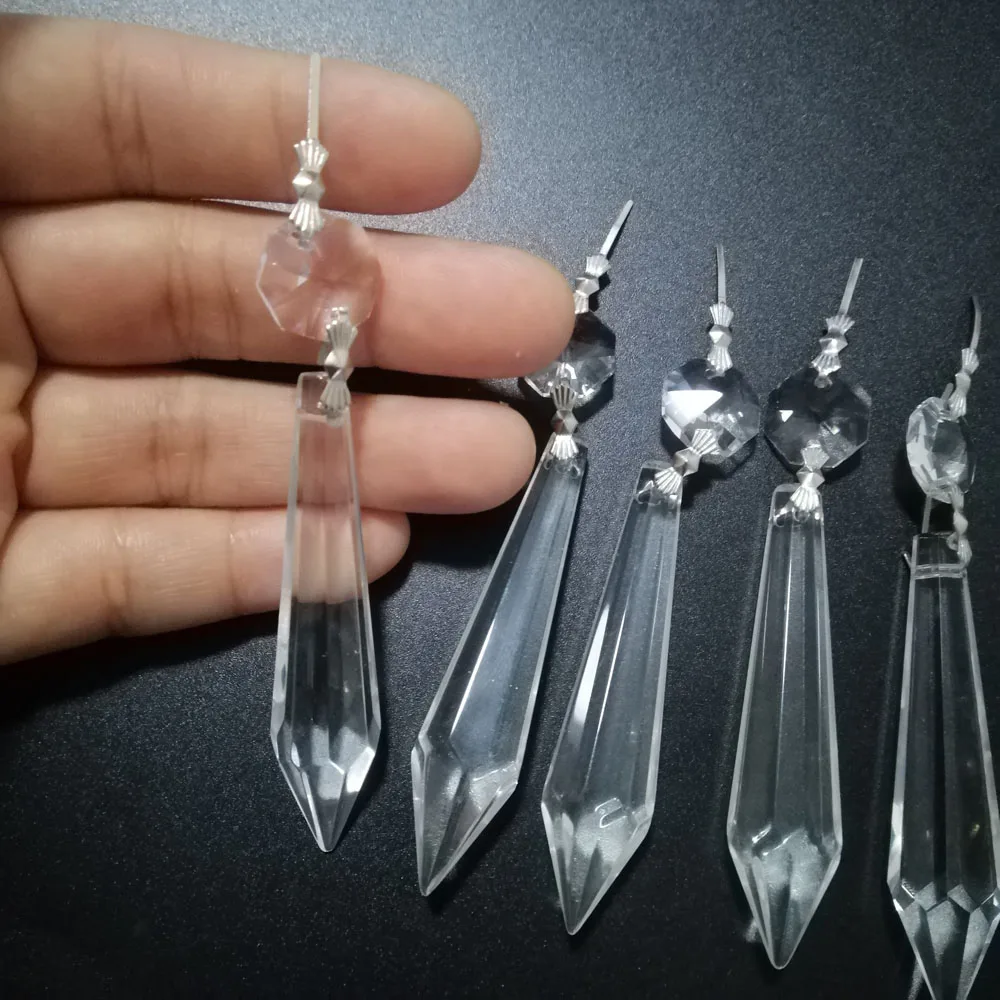 Camal 5Pcs Clear Crystal 63mm Drop Chandelier Prisms Pendants Octagonal Bead Hanging Lamp Lighting Part SunCatcher Strand DIY