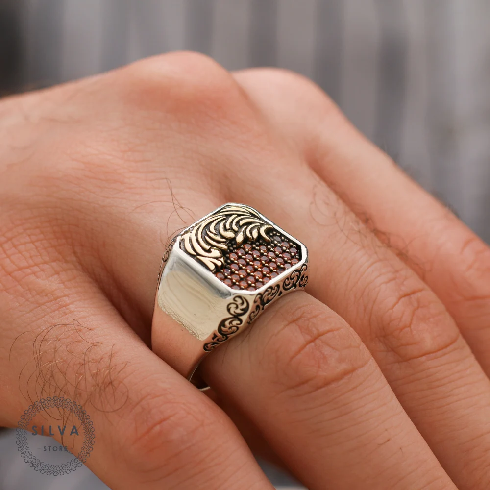 

Zircon 925 silver men's ring. Men's jewelry stamped with silver stamp 925 All sizes are available