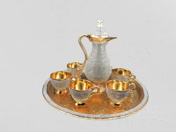 

WONDERFULLLTurkey authentic stone teapot silver and gold colored kitchen decor with lid patterned five person beve