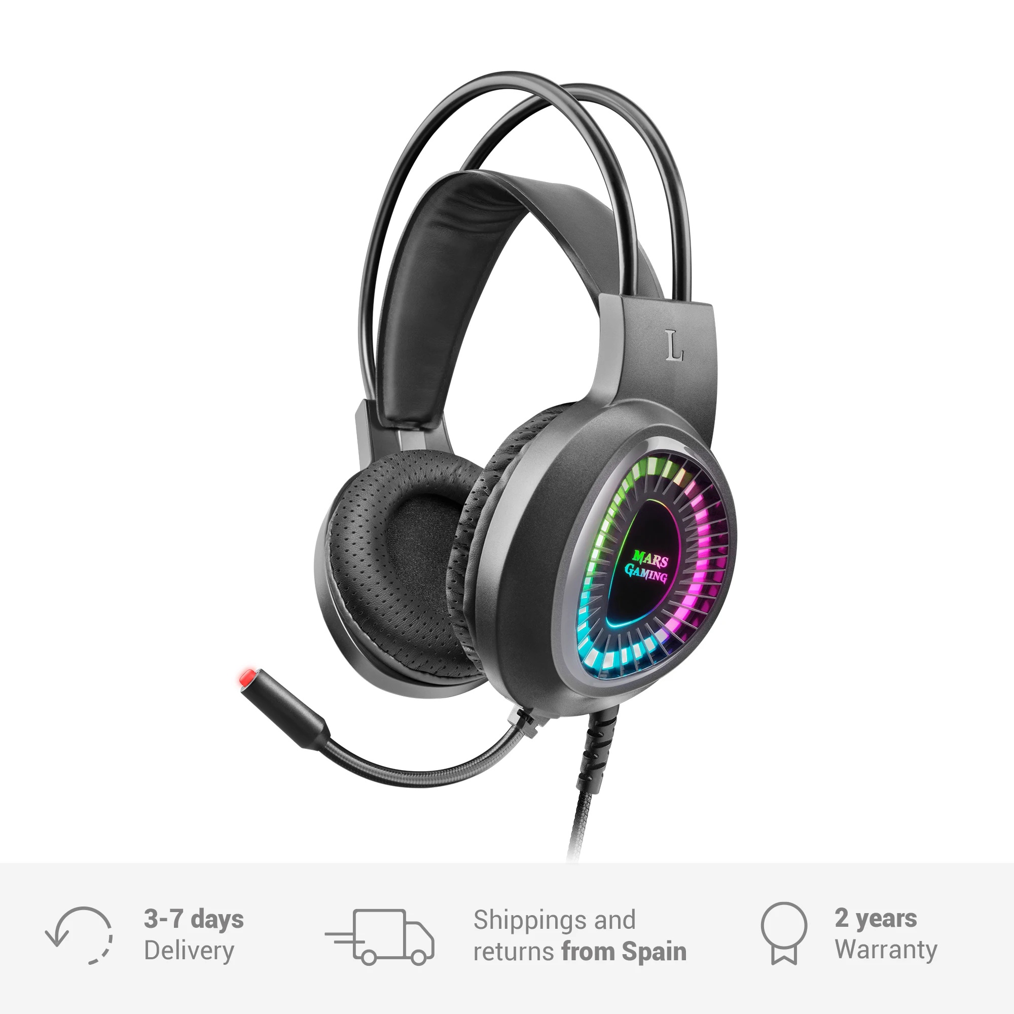 Mars Gaming MH220 RGB headset Gaming headset SuperBass headset with flex microphone ultralight 3.5 + USB Jack Black