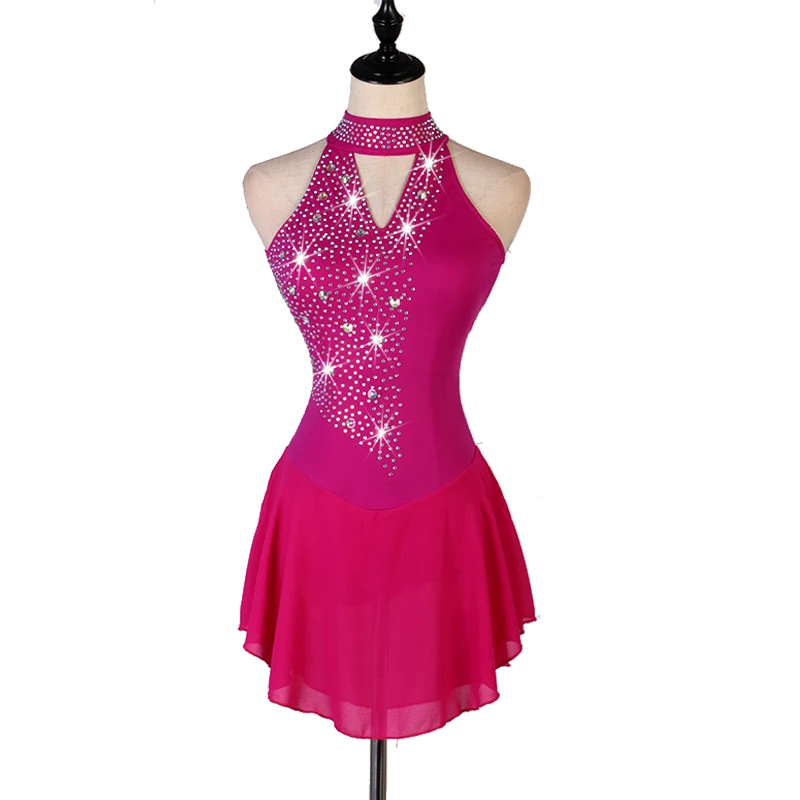 Figure Skating Dress Women girl Ice Skating Dress figureskates Gymnastics Costume custom rhinestone red,black B080