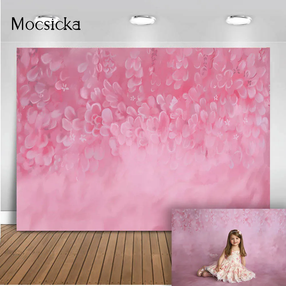 Abstract Oil painting Floral Photography Backdrop Pink Flowers Background for Photo Studio Children Portrait Head Shot photocall