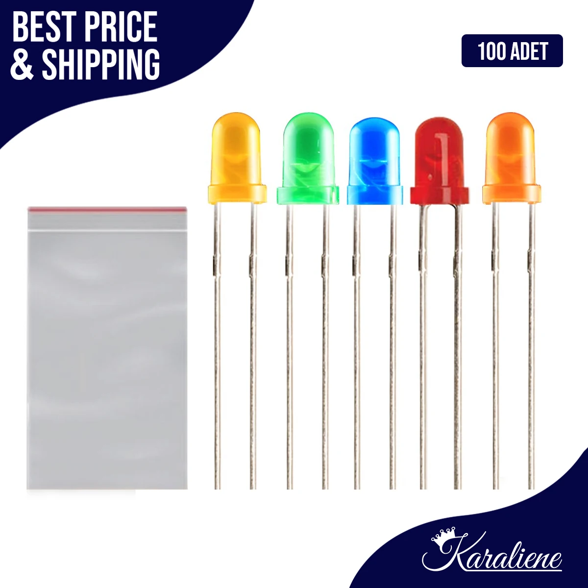 100Pcs/Lot 3MM LED GREEN/ORANGE/RED/YELLOW/BLUE Color Diffused Super Bright F3 LED