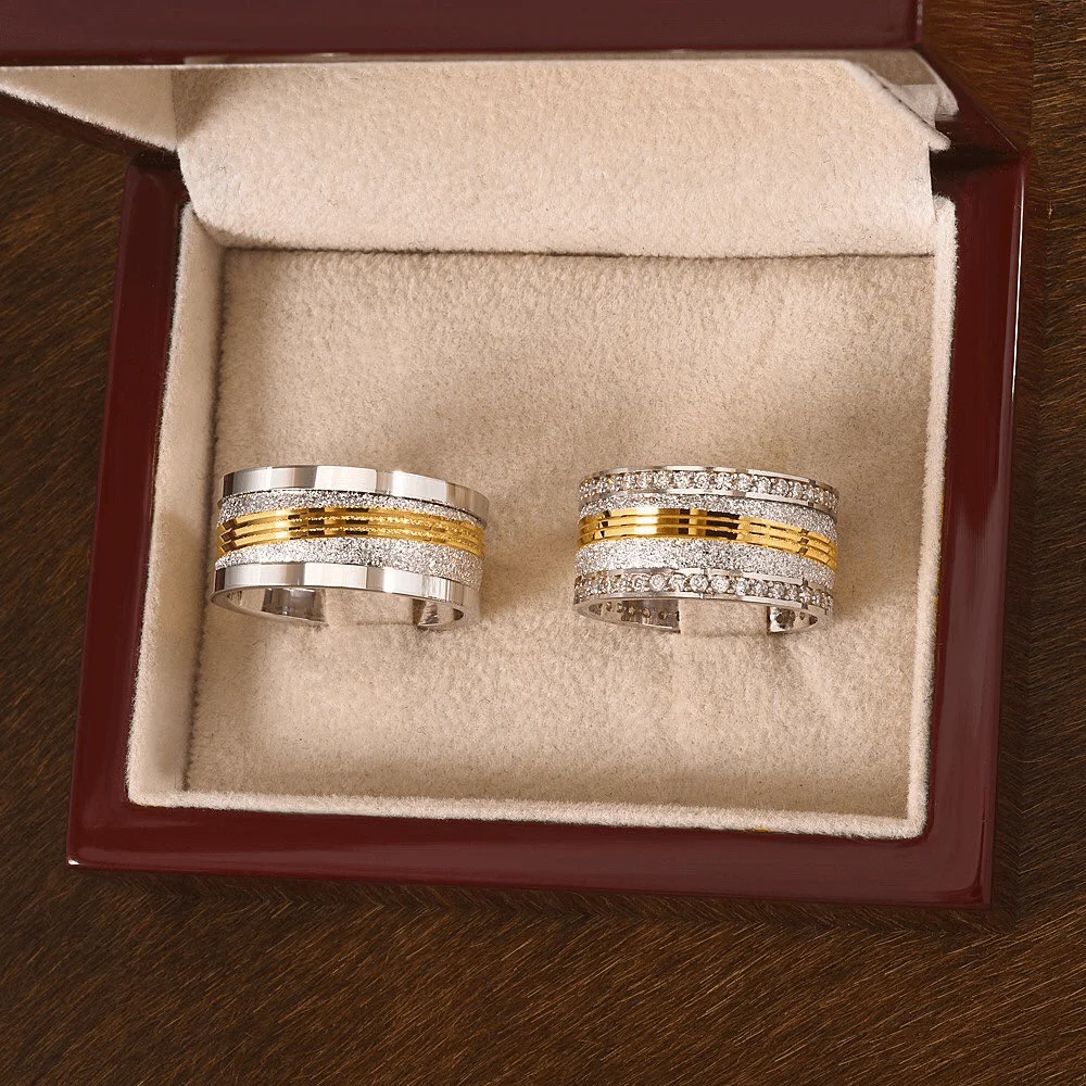 SILVERFONI 925 Sterling Real Silver Wedding Rings Set For Men And Women Jewelry Hand Made Anniversary Gift New Season Gold Plate