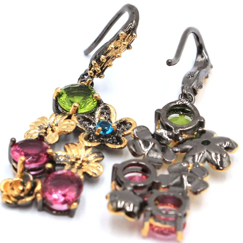 Buy 3 get 1 free 49x20mm Neo-Goth Vintage  Peridot Aquamarine Blood Ruby Violet Tanzanite Black Gold Color Silver Earrings