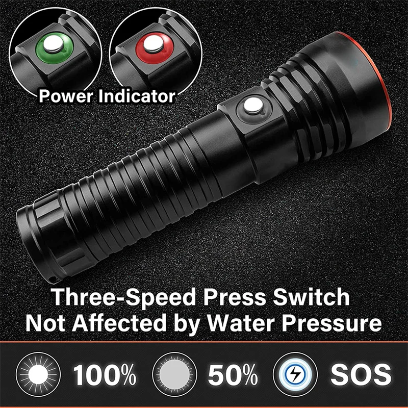 15000000LM Powerful IPX8 Waterproof Scuba XHP70.2 Diving Flashlight Yellow/White Light Underwater Dive Torch by 26650 Battery