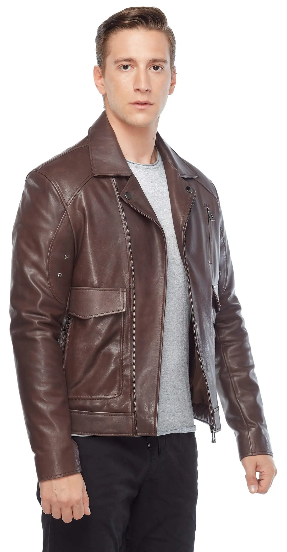 Túi Nam Da Thật Da Áo Khoác Cà Phê Ban Đầu Da Cừu Thu Đông 2022 Biker Slim Size Lớn VintageTürkiye