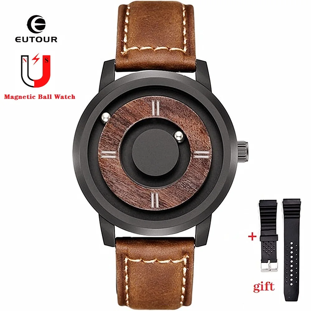 

Eutour Wooden Magnetic Ball Watch Men Luxury Quartz Watches Man Leather Mens Wristwatch Casual Male Clock Relogio Masculino 2021