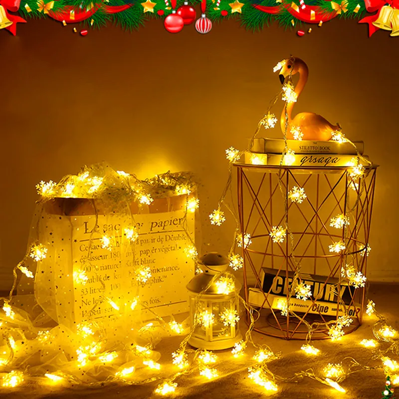 Snowflake LED Fairy String Lights Merry Christmas Decoration For Home Battery Operated Xmas Outdoor Room Curtain Garland Lights