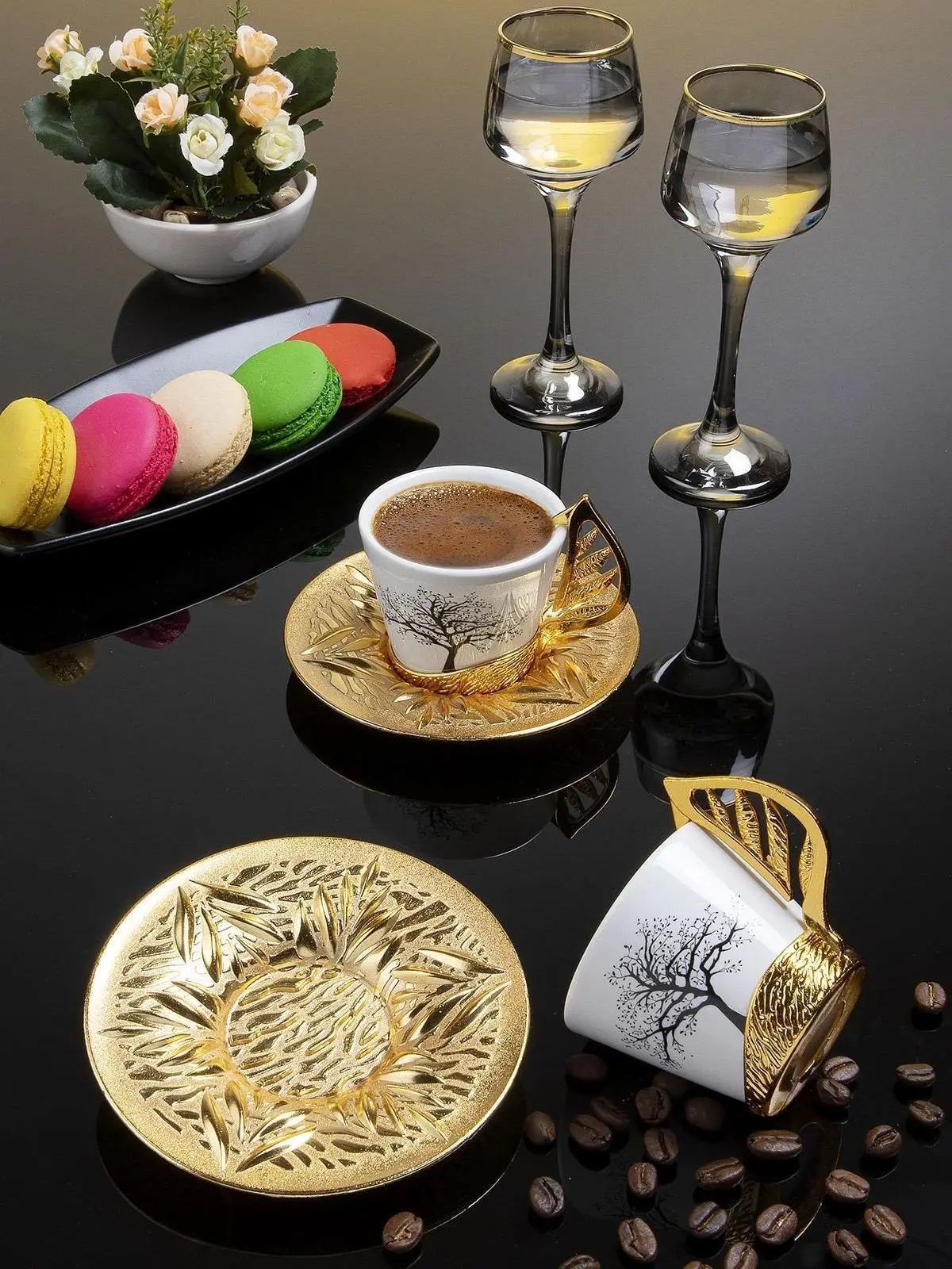 Tree Pattern 2 Personality Coffee Cup Set Gold Color Gift 2 Li Cup Luxury European Model Espresso Coffee cup Tea süt İçece