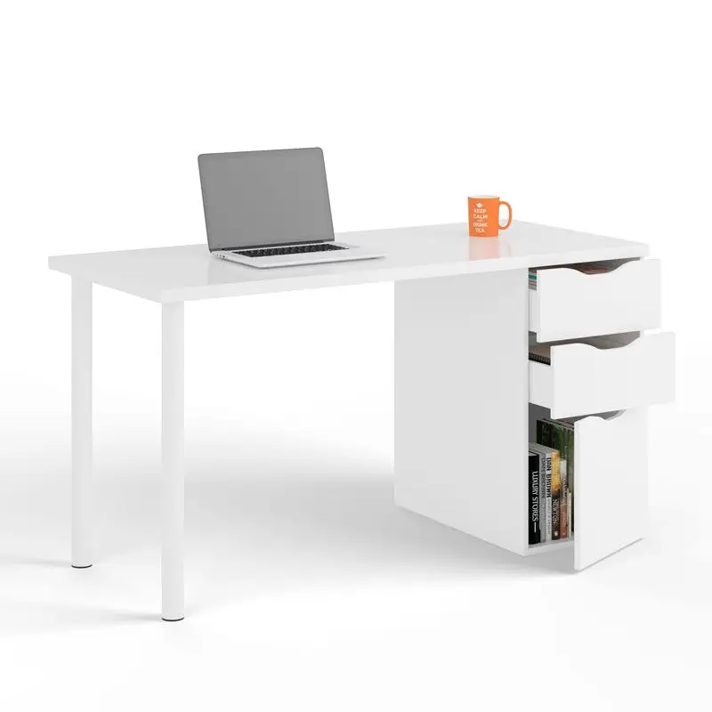 Reversible computer table two drawers and a door, office table, finished in white artik. Measures: 138x74x60 cm