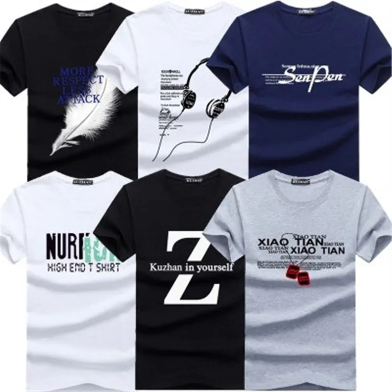 6Pcs/lot summer New Fashion Brand Trend Print Slim Fit T Shirt Men Tee O-Neck Casual Men T-Shirt Cotton T Shirts Plus Size S 5XL