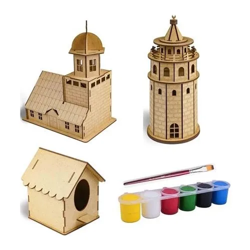 SET Kayu MODEL,GALATA dan KZ TOWER 3-PIECE, SET Lukisan MODEL, PUZZLE, Cat Akrilik, Kuas