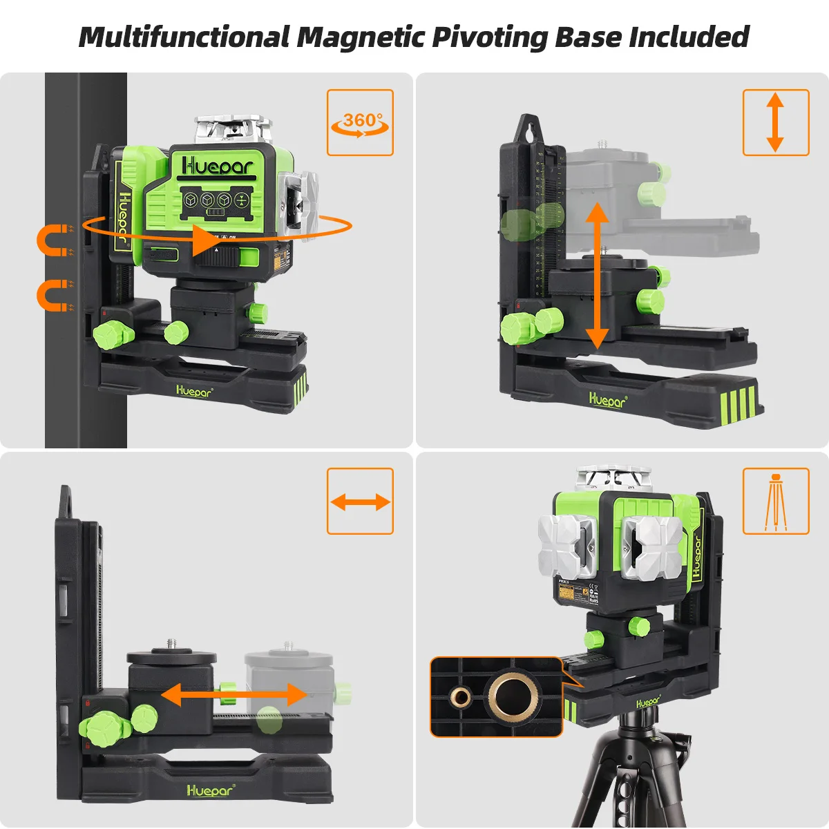 Huepar P03CG 3D 12 linee raggio verde OSRAM livello Laser con batteria delfoshan