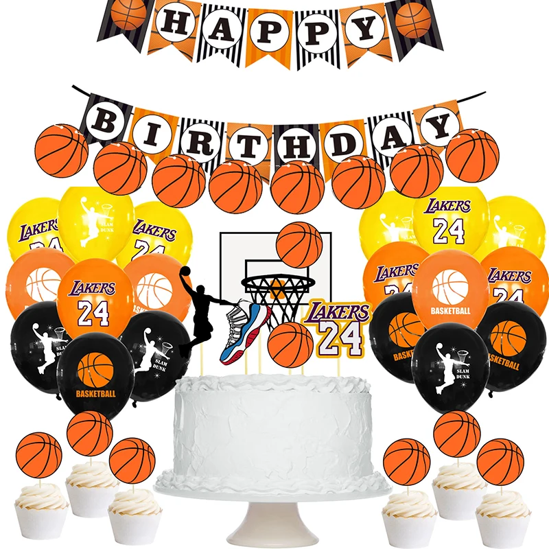 1-9 Years Number Ballons Basketball Club Disposable Tableware Set Sport Boy Basketball Enthusiast Birthday Party Decoration