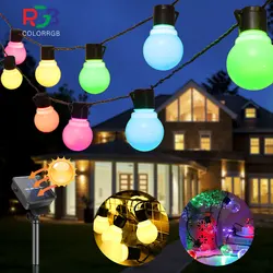 Guirxiété solaire d'extérieur, 10/20/30 LED G50, chaîne lumineuse Globe, sûre, discutable et durable, lumière dégradée