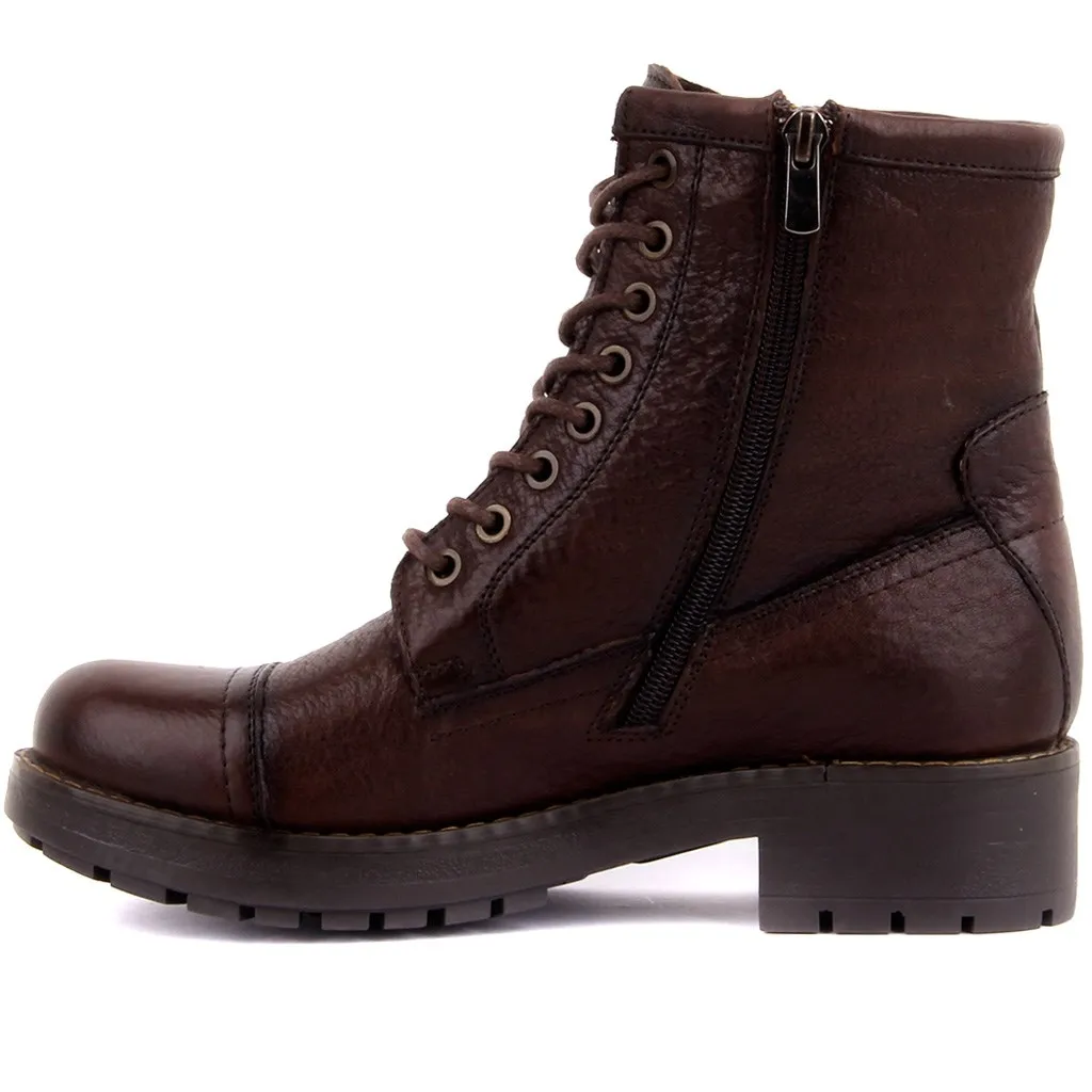 Berlayar Lakers-Coklat Ritsleting Kulit Wanita Sepatu