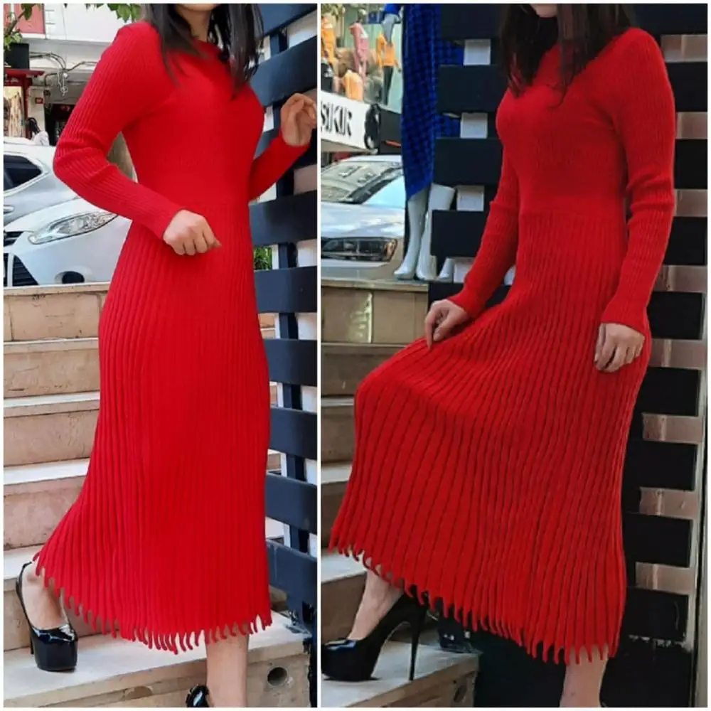 Women Autumn Winter Dress Casual Daily Collection длинное платье Fashion Turkish Textile Warm Comfortable Tricoat Clothes 2021