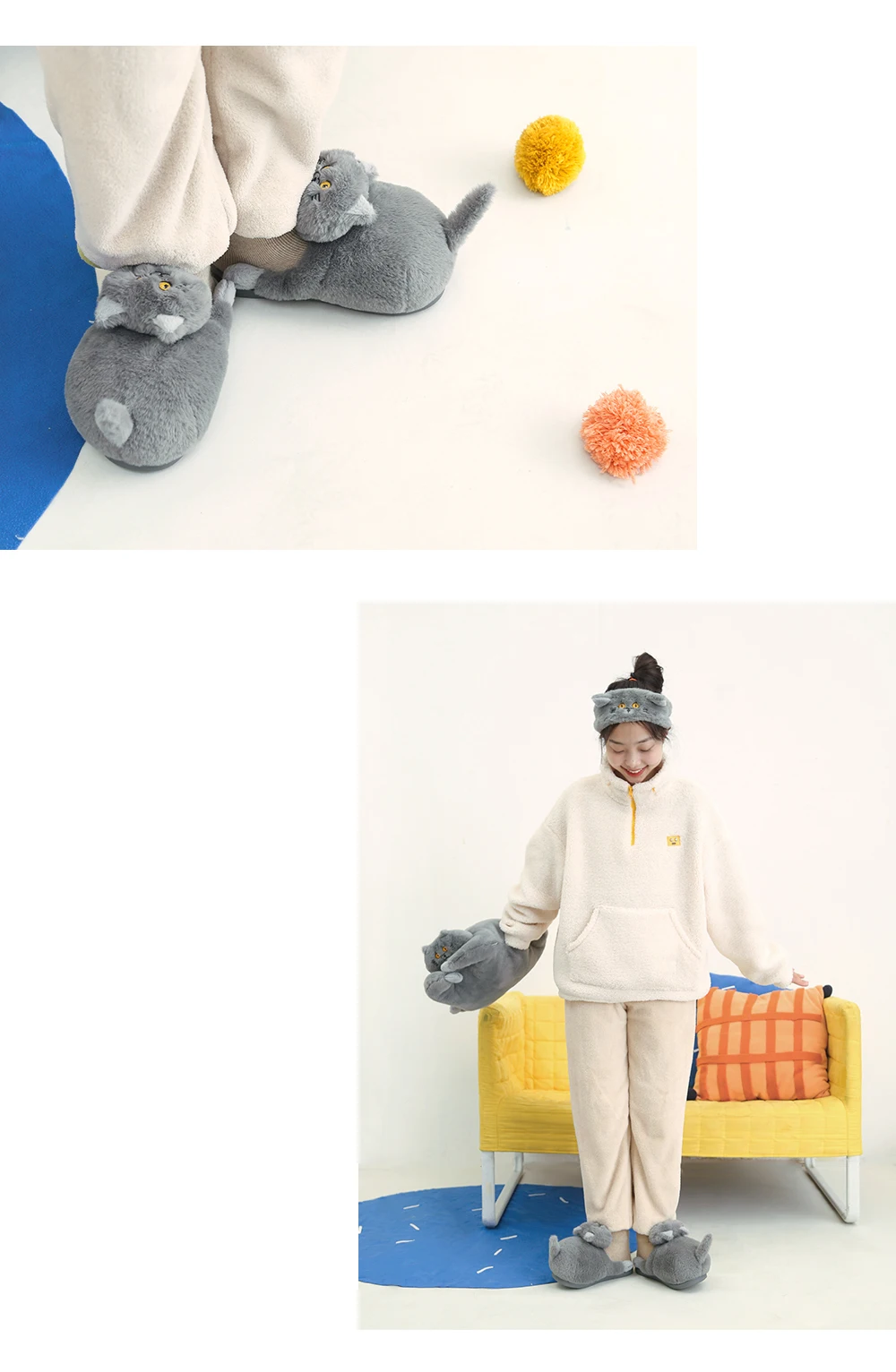 Kawaii Regenbogen Kitty Slipper Frau Flauschige Indoor Rutschen Schuhe Hause Kätzchen Teppich Hausschuhe für Frauen Winter Warme Zimmer Flip-Flops – Detail 9