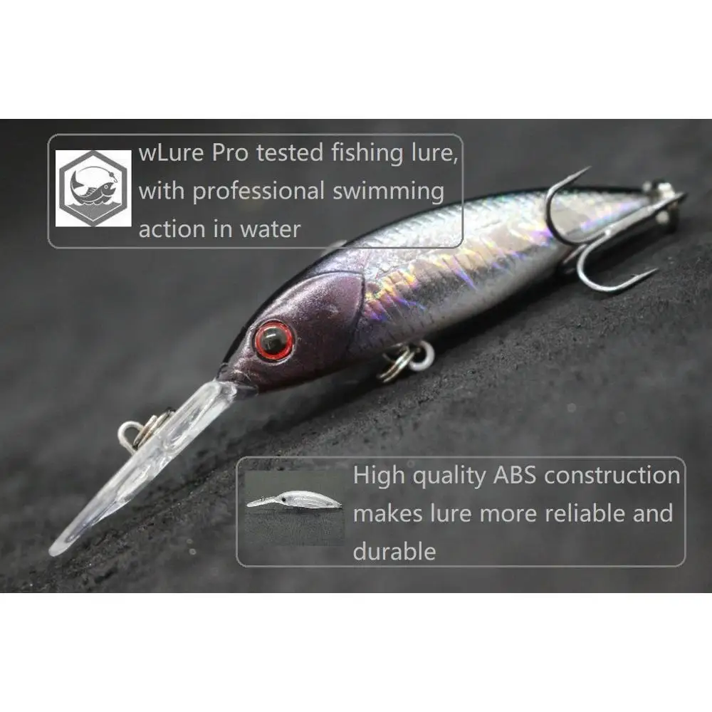 wLure Minnow Crankbait Fishing Lures 4g 7.6cm 2-3 Meter Diving Lightweight Slow Floating Bait for Carp Fishing Size 8 Hooks M514