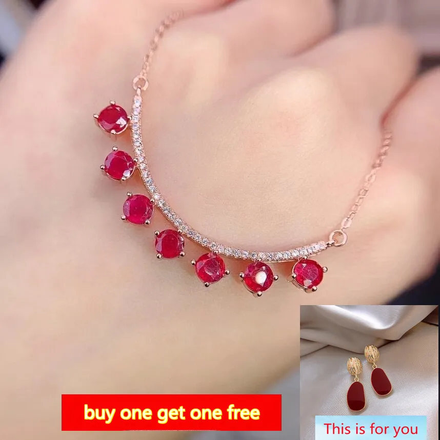 

Classic Natural Ruby 925 Sterling Silver Inlaid Red Gemstones Pendant Women's Necklace Bride Wedding Party Gift Jewelry Support