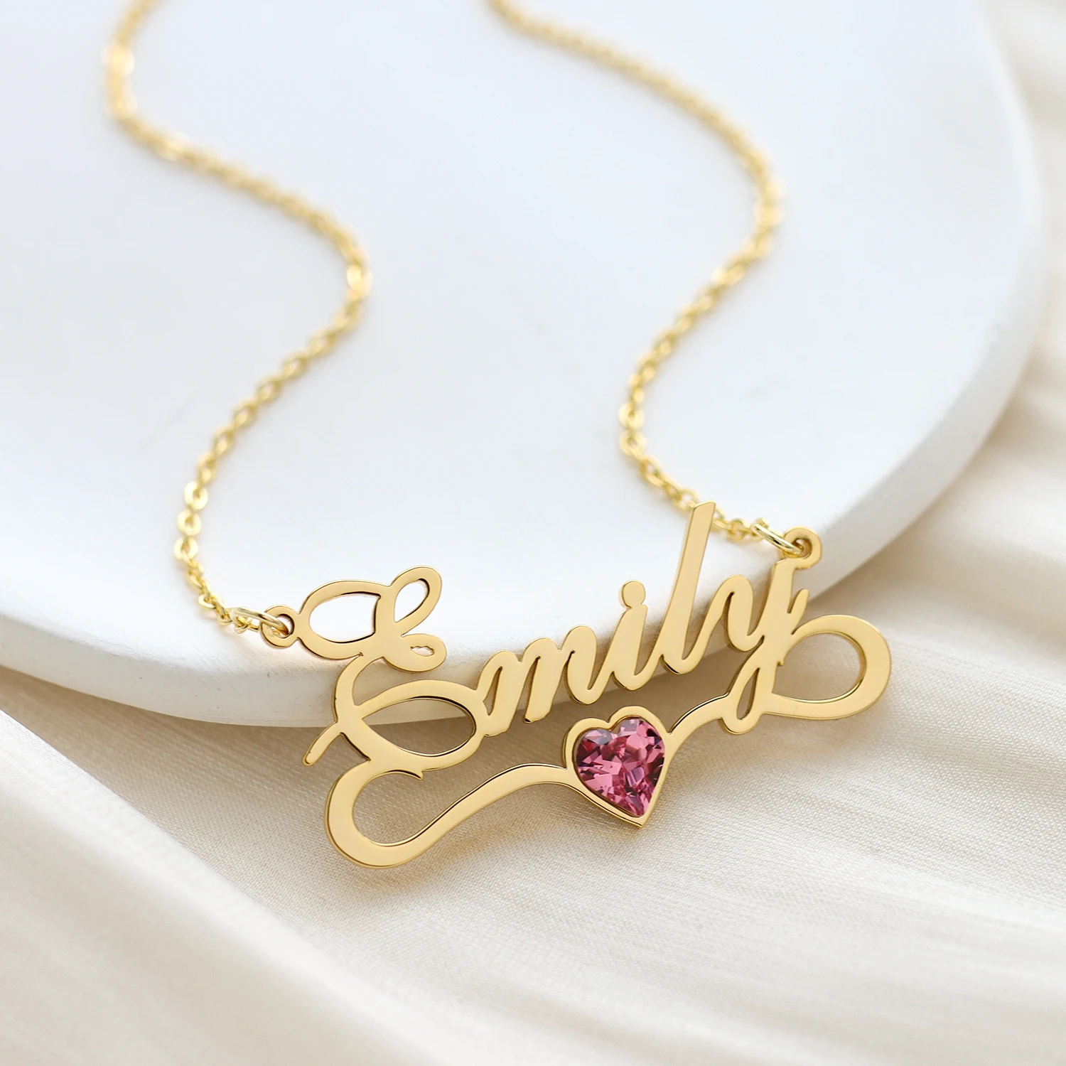 

Custom Gold Name Necklace Gilded December Birthstone Pendant Heart Necklace Stainless Steel Couple Necklace Set Gift For Women