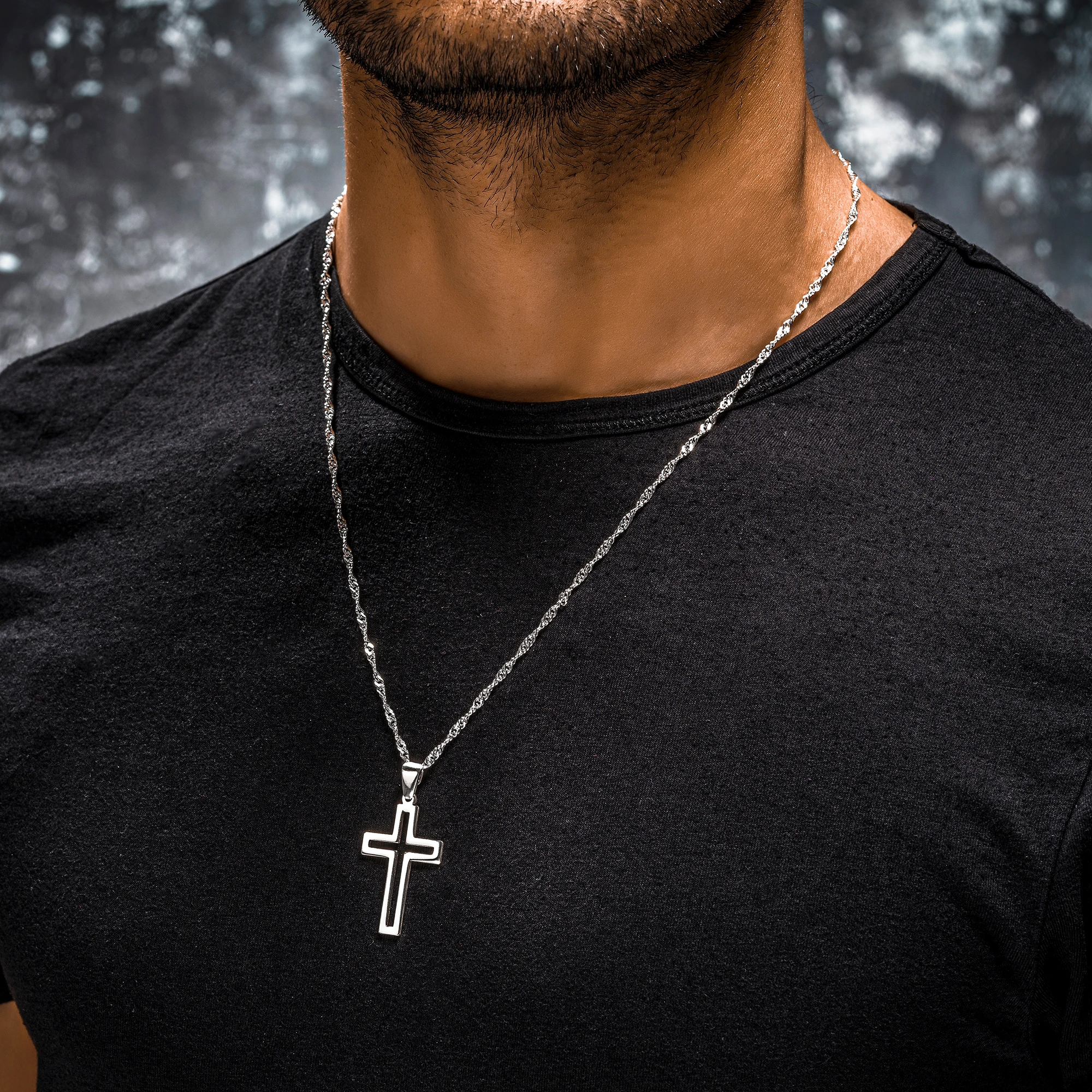 

925 Sterling Silver Stoneless Cross Men's Necklace Crucifix Religious Pendant Gift Surprise Accessory Jewelry