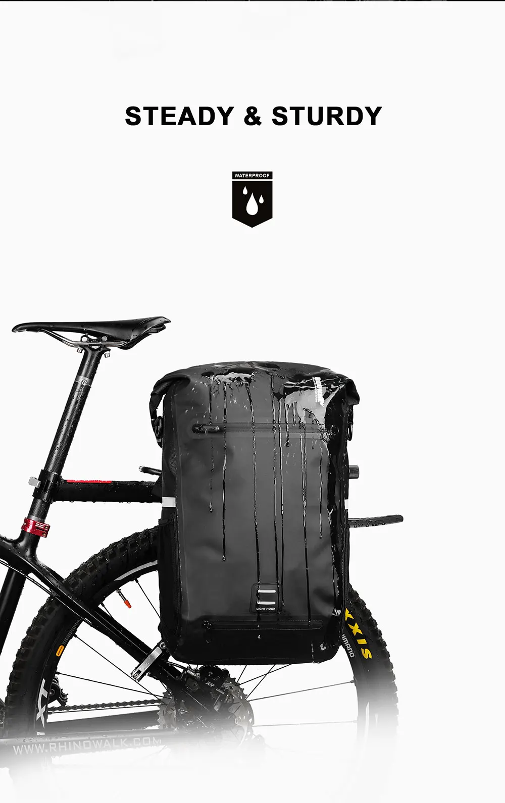 Rhinowalk Fahrradtasche, 22 l, vollständig wasserdicht, Kofferraumtasche, Rucksackkapazität, multifunktionale Gepäckträger, Fahrradtasche, Umhängetasche – Detail 8