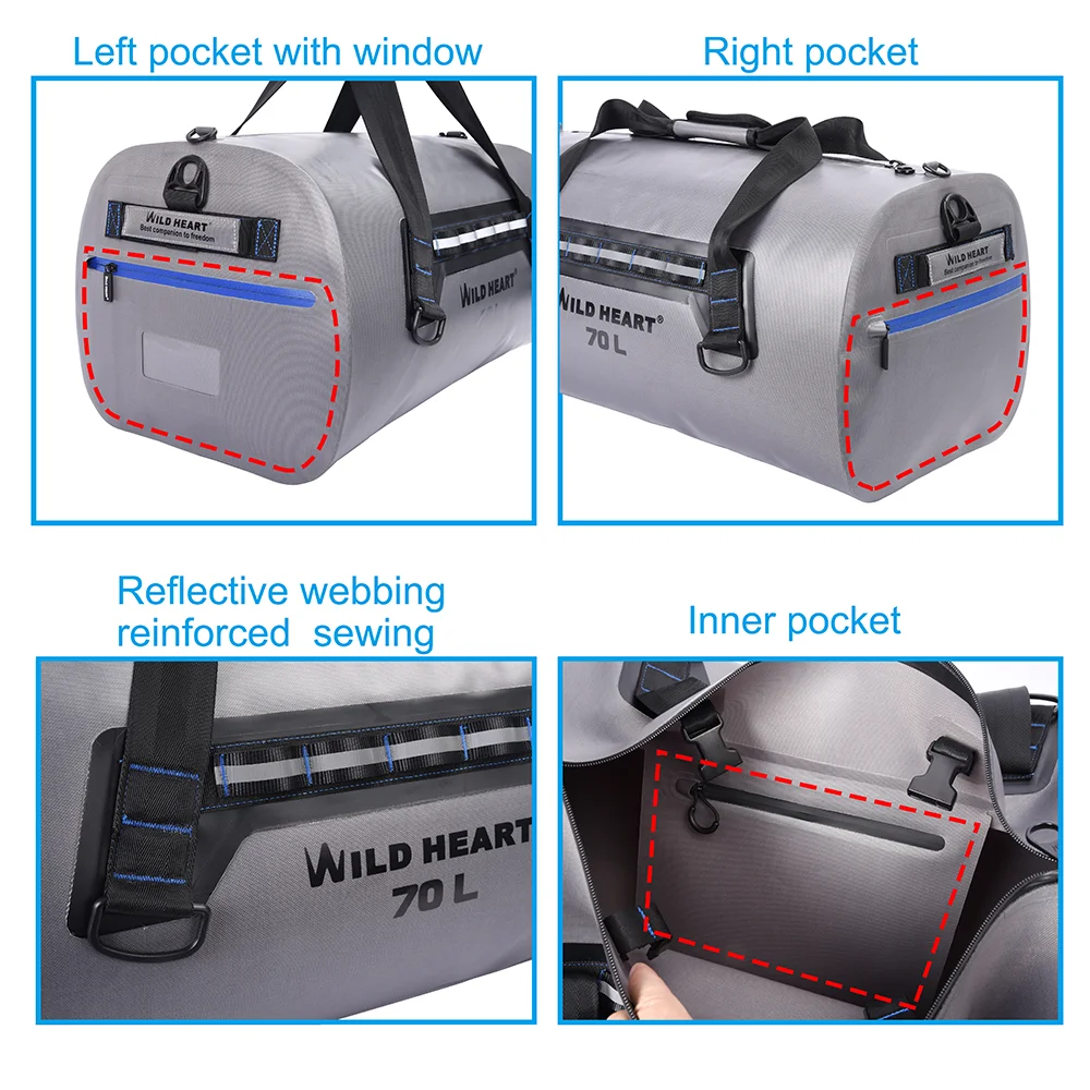 Free Shipping WILD HEART Waterproof Duffel Bag Airtight TPU Dry Bag for Motorcycle, Kayaking, Rafting, Travel, Hiking, Camping