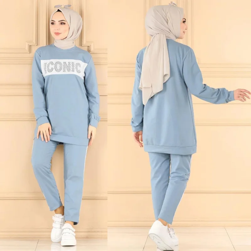 tracksuit set 2021season muslim fashion arabia Dubai fashion trends 100% Made in Turkey abayas hijab clothing muslim sets