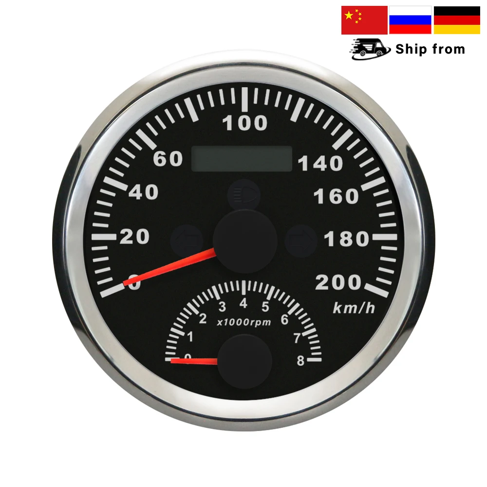 

ELING 85mm 2in1 GPS Speedometer 0-200km/h with Tachometer 0-8000RPM Red Backlight 12V 24V for Auto Truck Boat