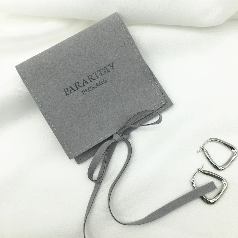 

50pcs dark gray packaging custom logo bag earrings necklace brooch bag microfiber material jewelry bag small jewelry bag