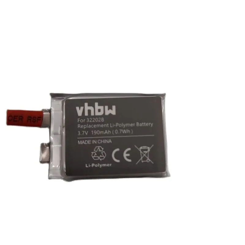 VHBW. Batería 3,7V 190mAh Lipo Compatible Con Tomtom Runner Cardio, Golfer 1, TomTom Multisport y reemplaza 322028, AHB322028, Fabricada Con
