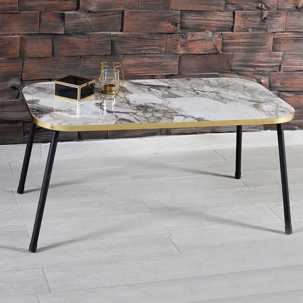 Modern Center Table Metal Black Leg Assembled Center Table Tea Coffee Service Table Rectangle Living Room Table - Colour Options