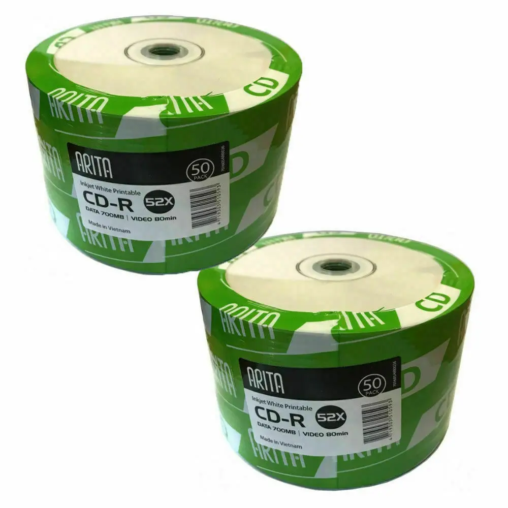 Dacada2005 100 Printable Arte Cd-R 52X Cd Discs Data 700Mb Video 80Mins Inkjet White Cd Printable Virgin