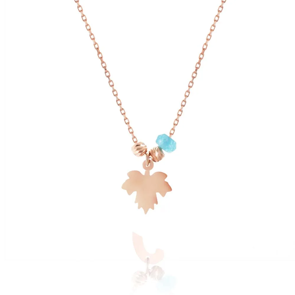 Necklace Jewelry Oak Leaf Pendant 925 Sterling Silver Rose Gold Featuring Aquamarine Stone with 43cm Chain