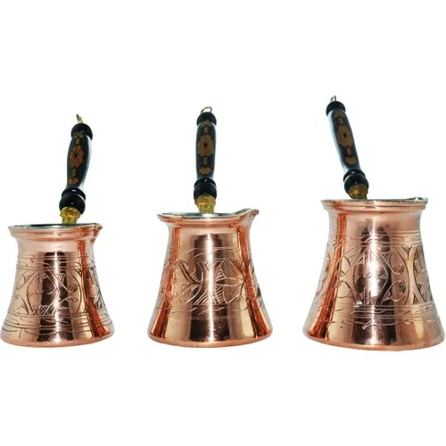 

DOLBOVI Zugazo Patterned Wooden Handle Copper 3 PCs Coffee Pot Set turkse koffie pot french jug turkish coffee maker moka pot coffee maker coffee tea kettle pot coffee pot portable coffee maker espresso pots pour over