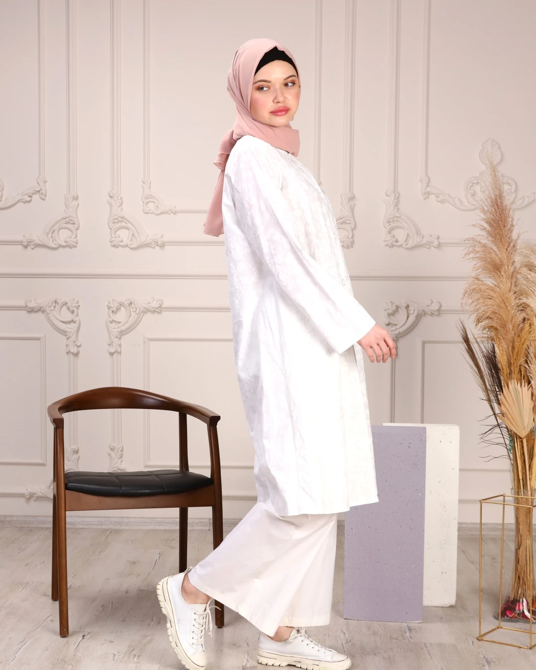 Vrouwen Hijab Moslim Pak Tuniek Broek Combinatie Islamitische Mode Casual Wear Marokko Dubai Huwelijksceremonie Reis Winkel Wit