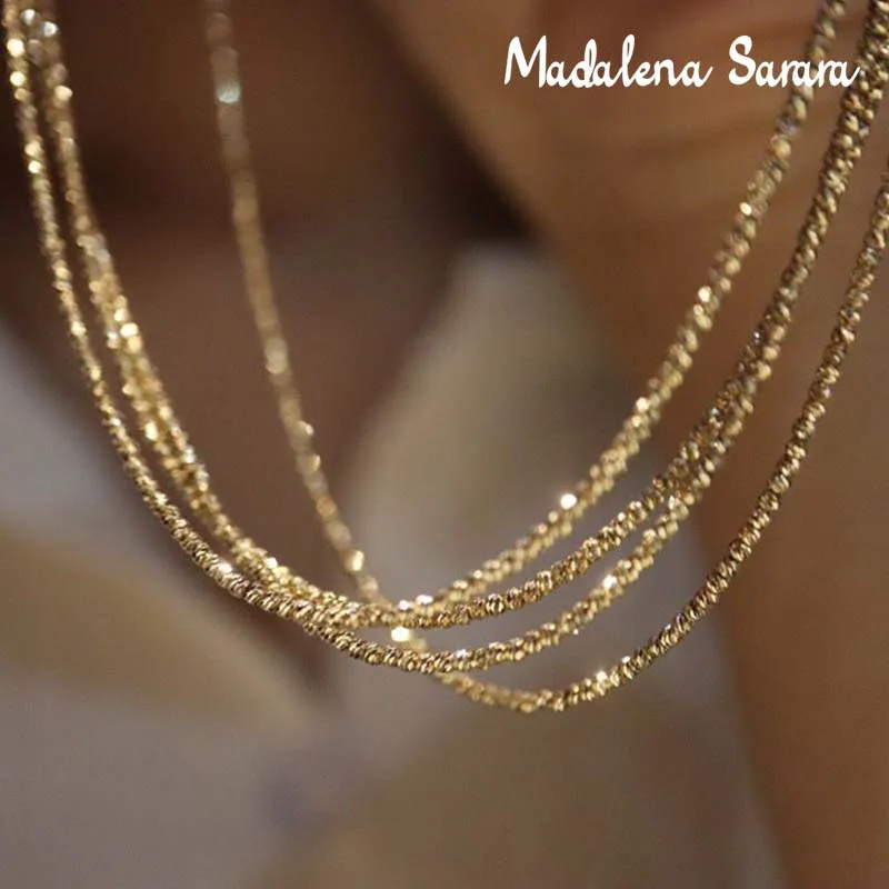 MADALENA SARARA  Women Choker 18k Yellow Gold Car Pattern Cutting Bead Chain Ajustable Necklace Women Au750 Handmade